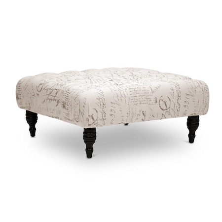 Baxton Studio Keswick Beige Script Print Modern Tufted Ottoman 101-5154